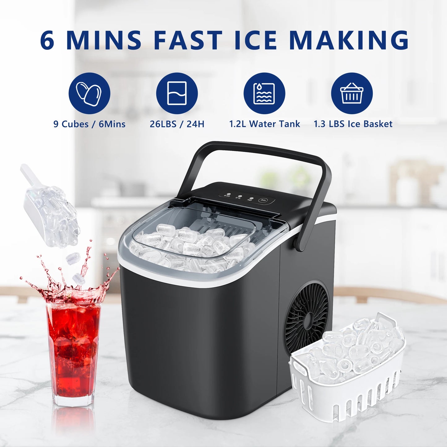 Portable Countertop Ice Maker - Self-Cleaning