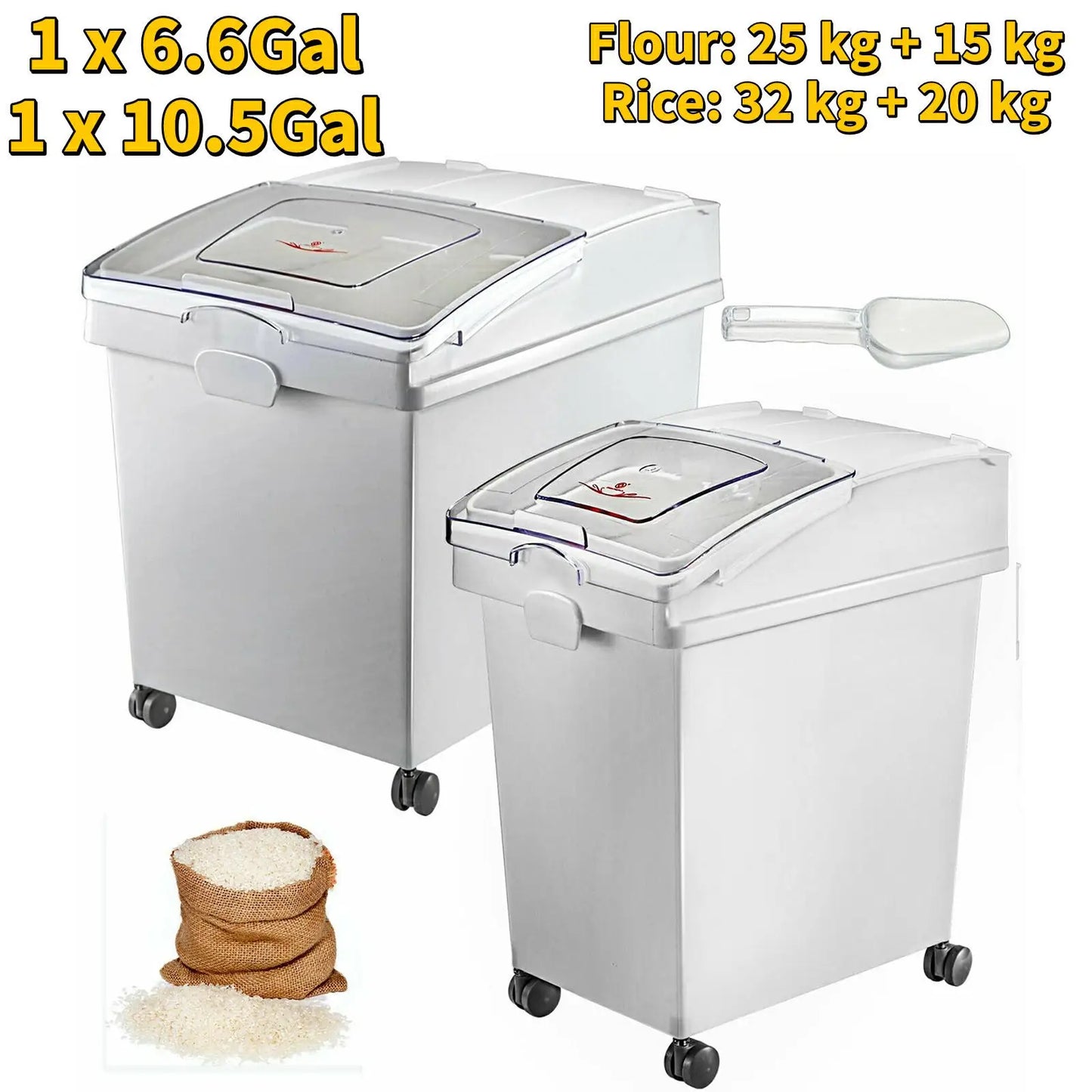 Kitchen Storage Bin w/Wheel & Scoop