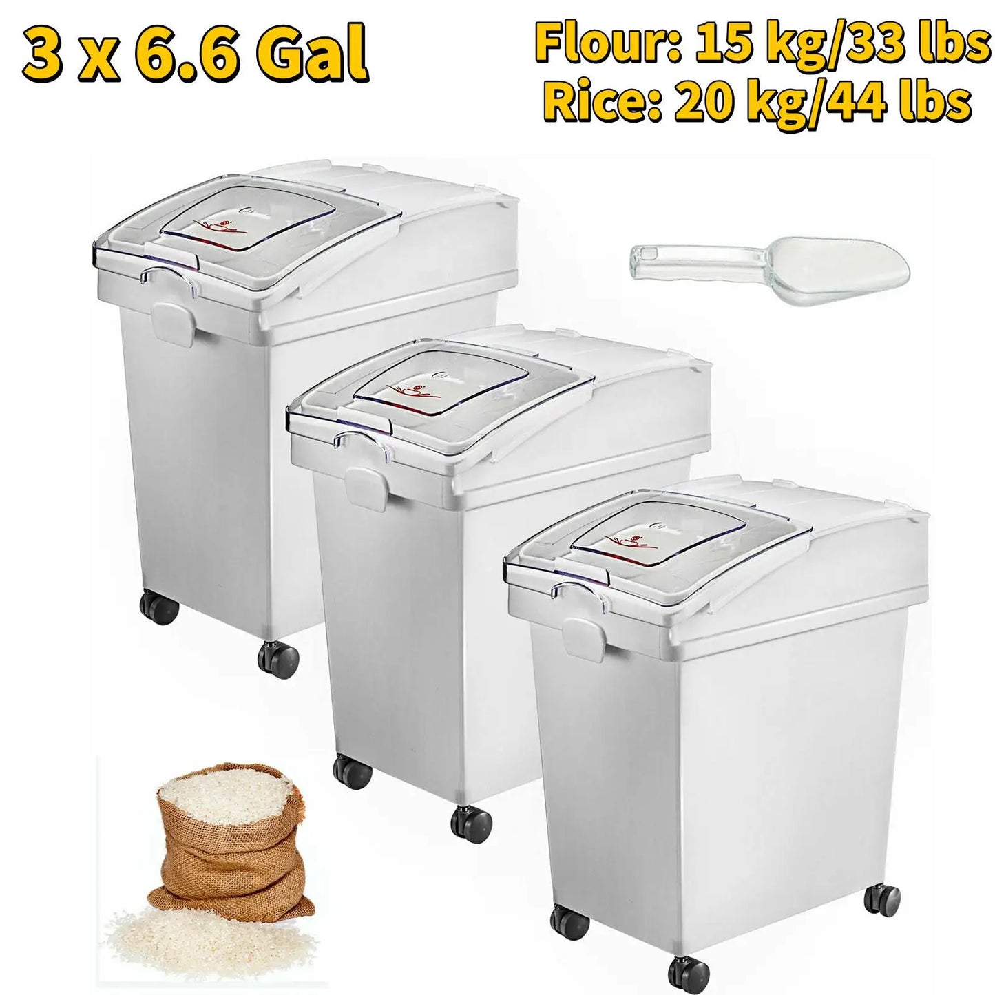 Kitchen Storage Bin w/Wheel & Scoop