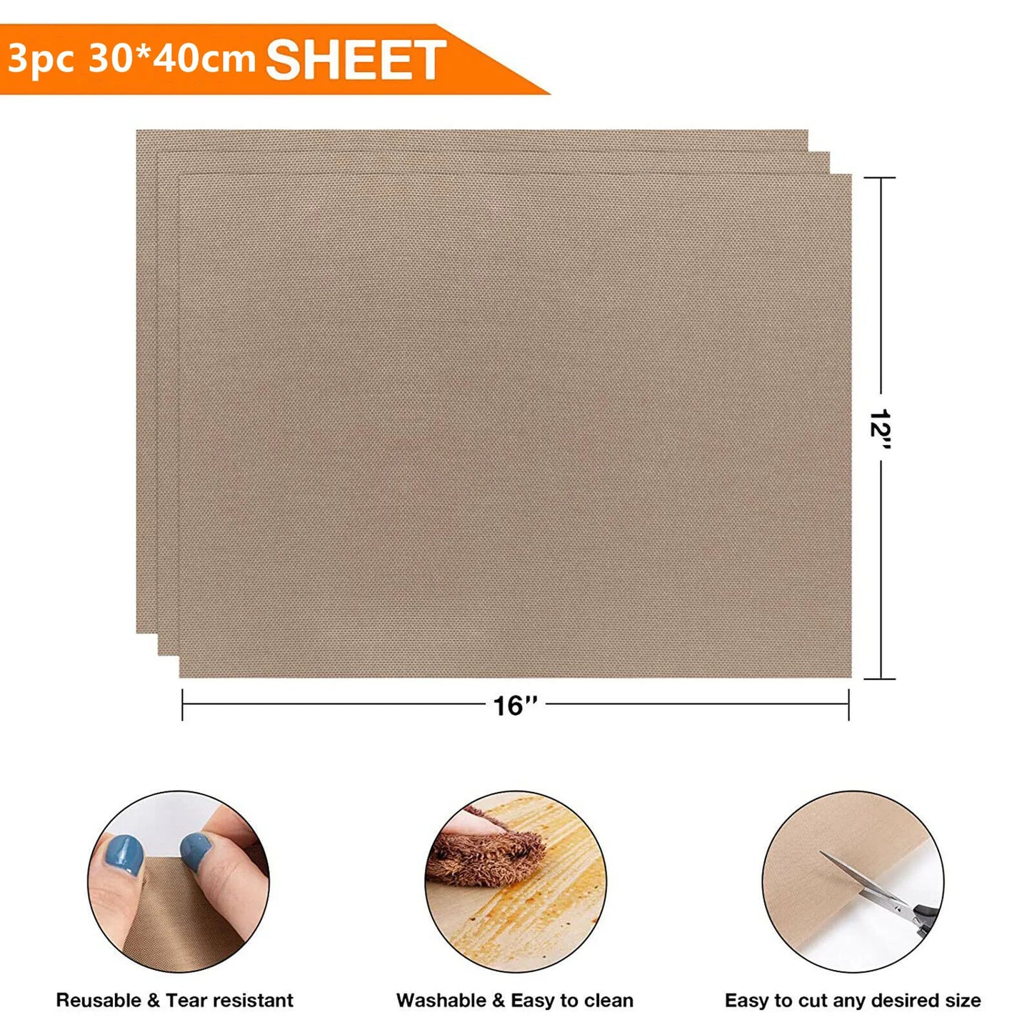 3pc Reusable Heat Resistant Oil-proof Baking Sheets