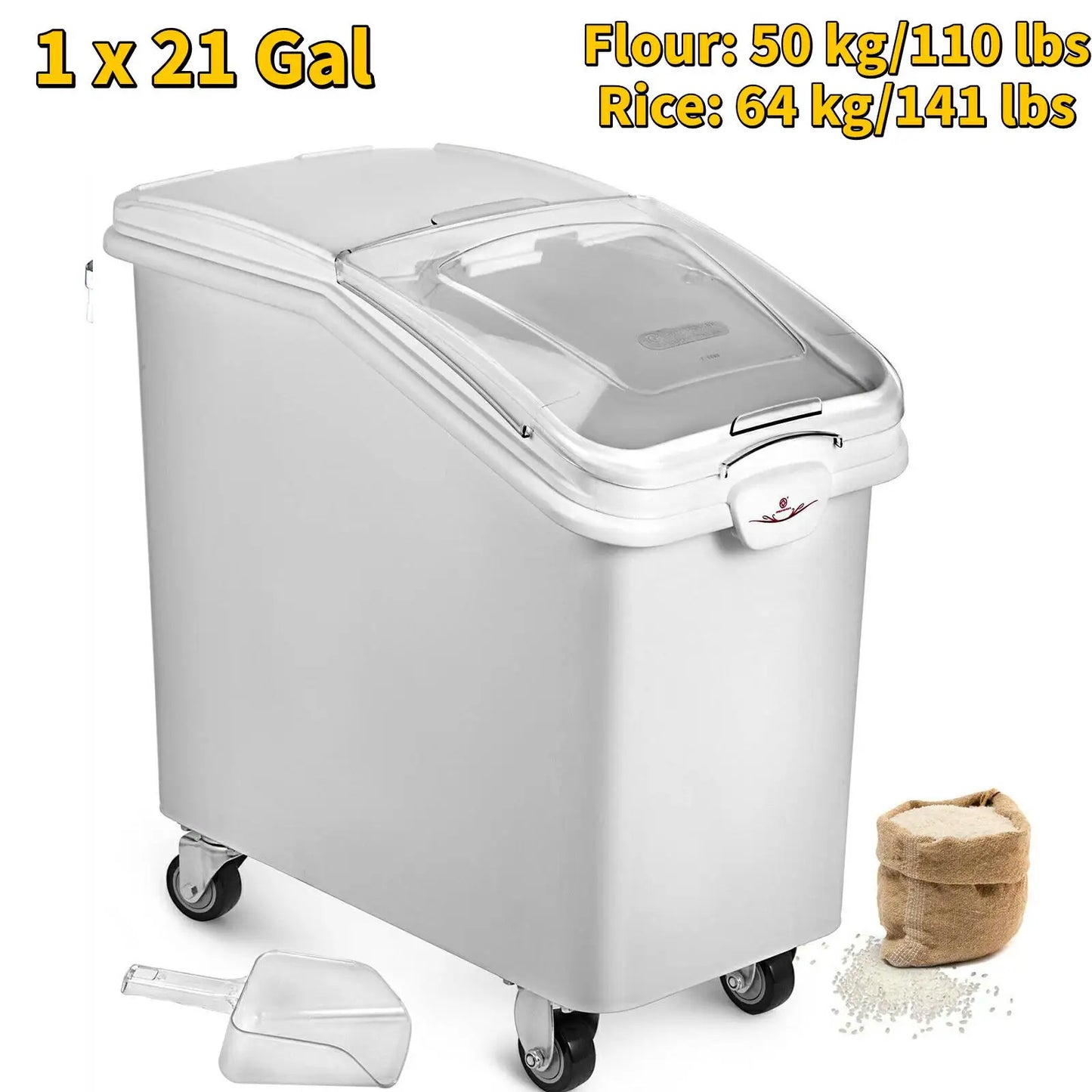 Kitchen Storage Bin w/Wheel & Scoop