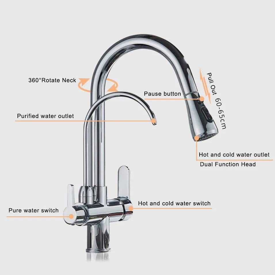 Water Purification Kitchen Faucet with Pull Out Sprayer - Black
