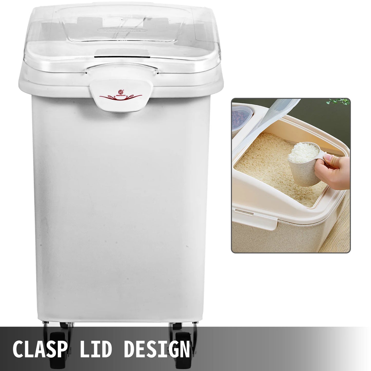 Kitchen Storage Bin w/Wheel & Scoop