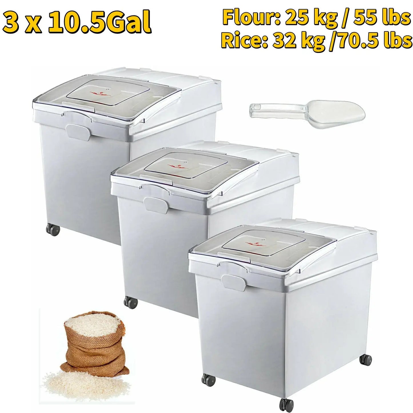Kitchen Storage Bin w/Wheel & Scoop