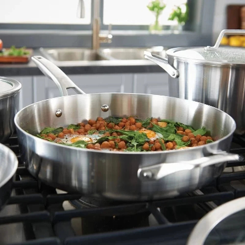 5qt Stainless Steel Saute Pan with Tempered Glass Lid, Oven Safe, Heavy Gauge Aluminum Core