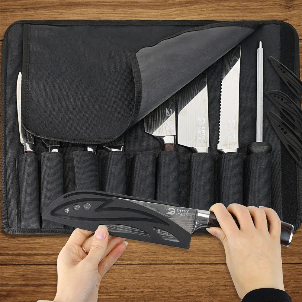 8pcs Damascus Stainless Steel Knife Set w/Nylon Carrying Bag