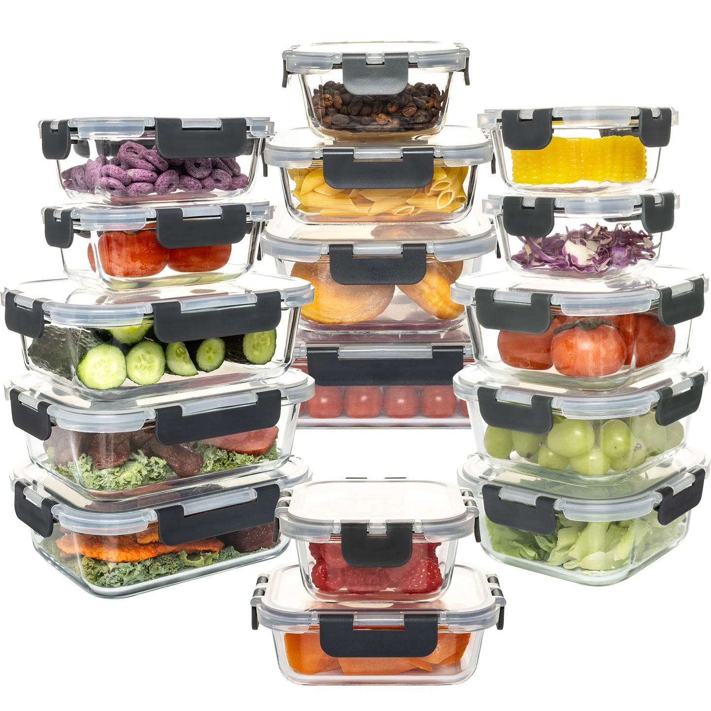 16-Pc Leakproof Glass Food Storage Containers w/ lids, Airtight BPA-Free, Microwave & Oven Safe