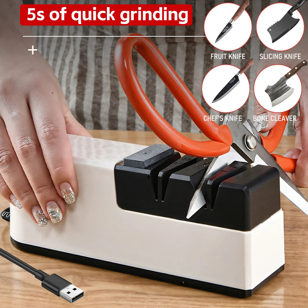 USB Rechargeable Knife Sharpener, 4-Slot, Double Sided