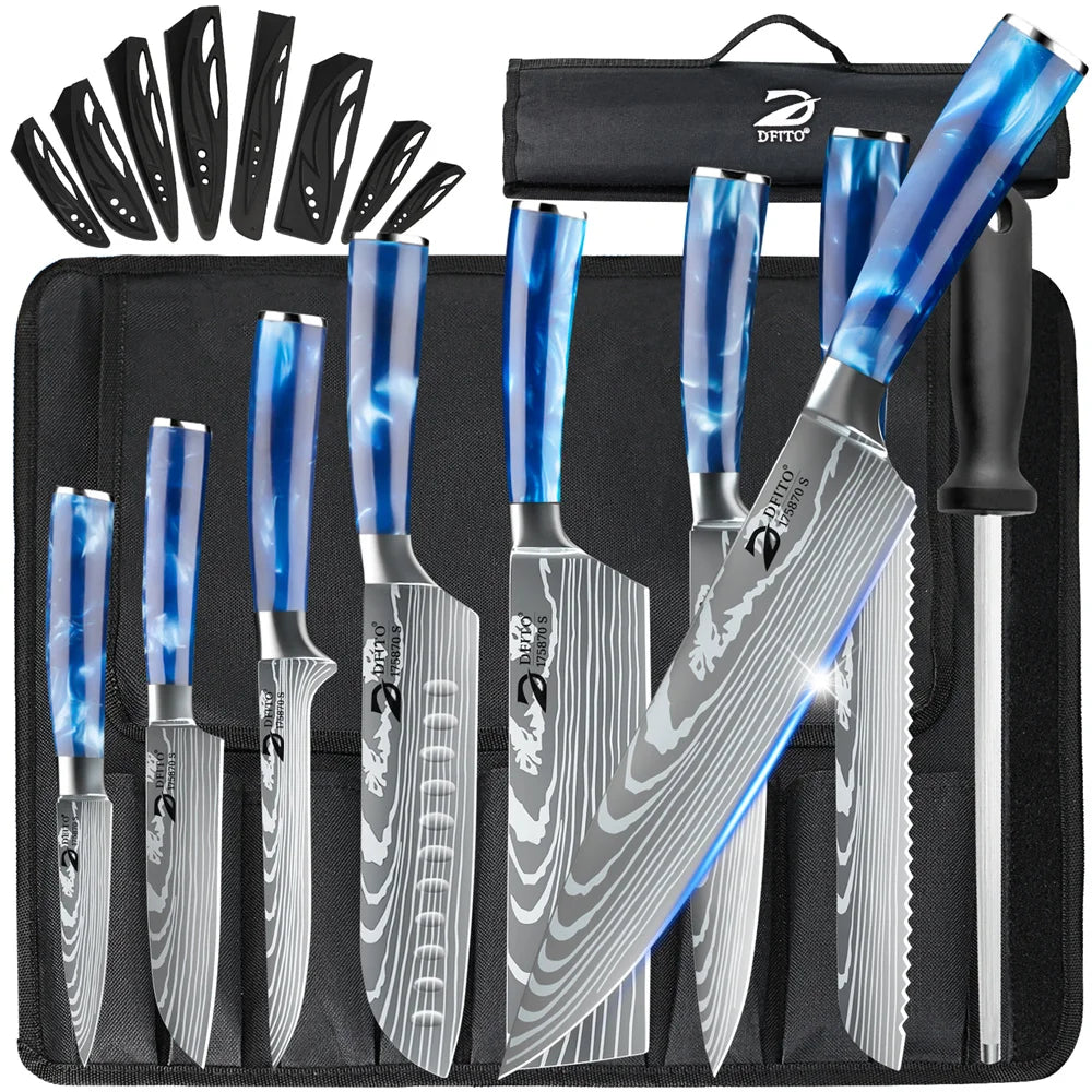 8pcs Damascus Stainless Steel Knife Set w/Nylon Carrying Bag