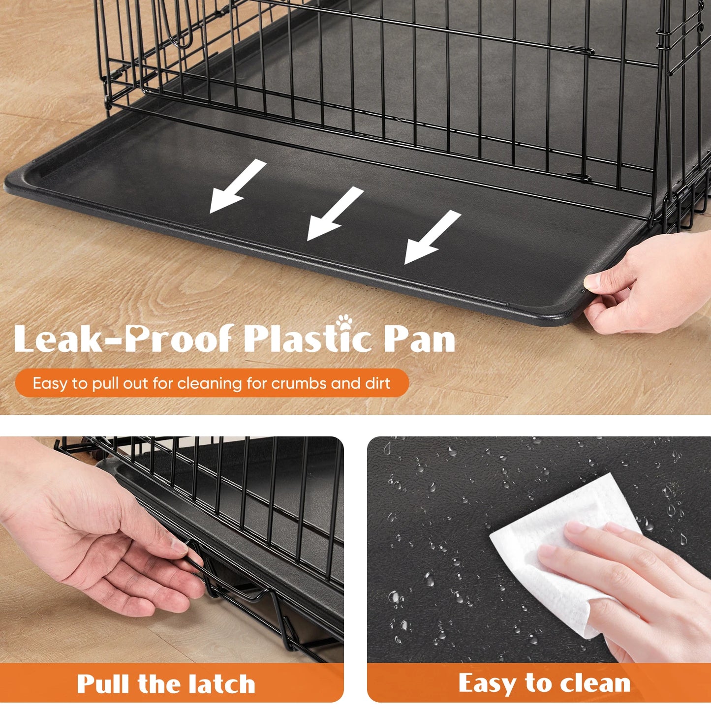 Double Door Folding Metal Pet Kennel with Plastic Floor Tray