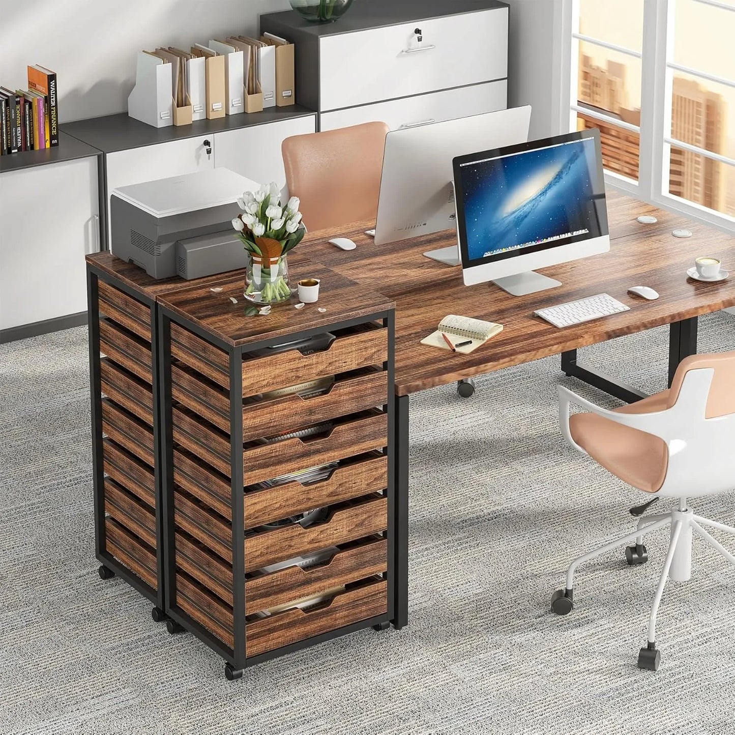 Wooden portable 7-Drawer Storage/File Cabinet with Wheels
