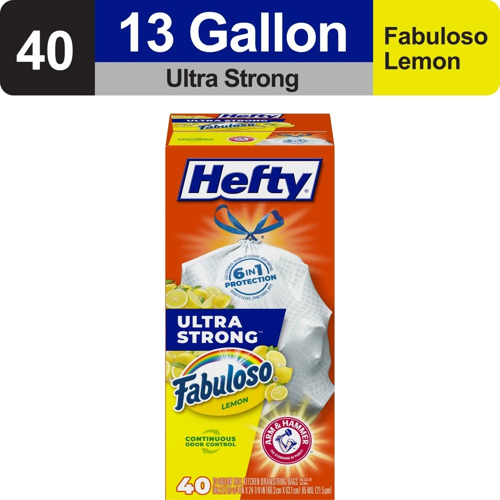 Ultra Strong 13 Gallon Trash Bags w/ Odor Control - Drawstring Closure