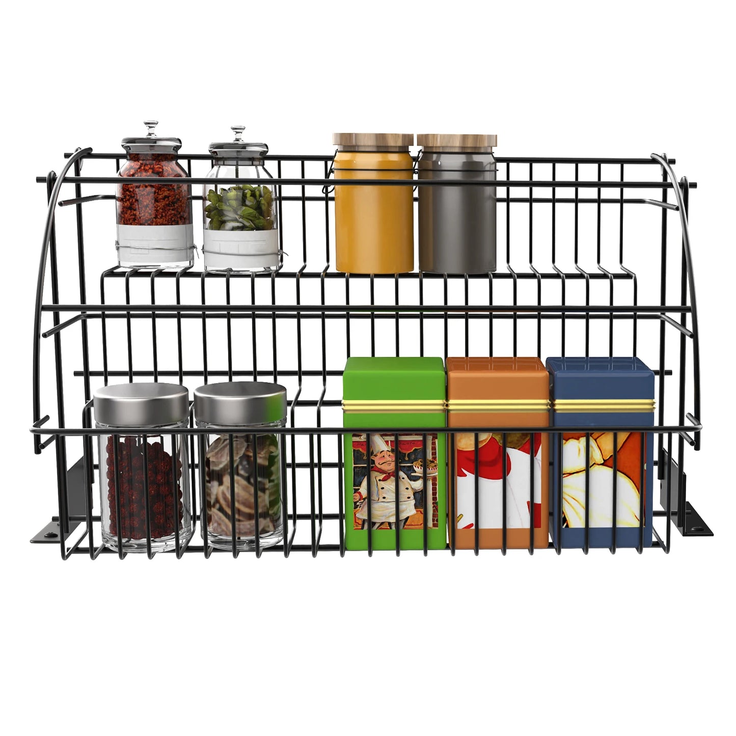 Retractable Spice Storage Organizer, Black, Max Load 11 lbs