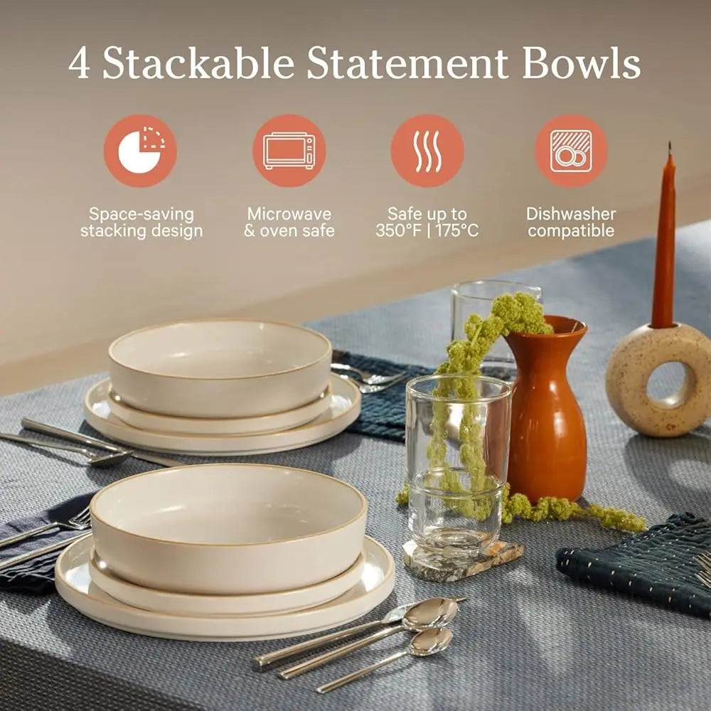 Dinner Bowls - Set Of Four 8.5"" Handcrafted Ceramic
