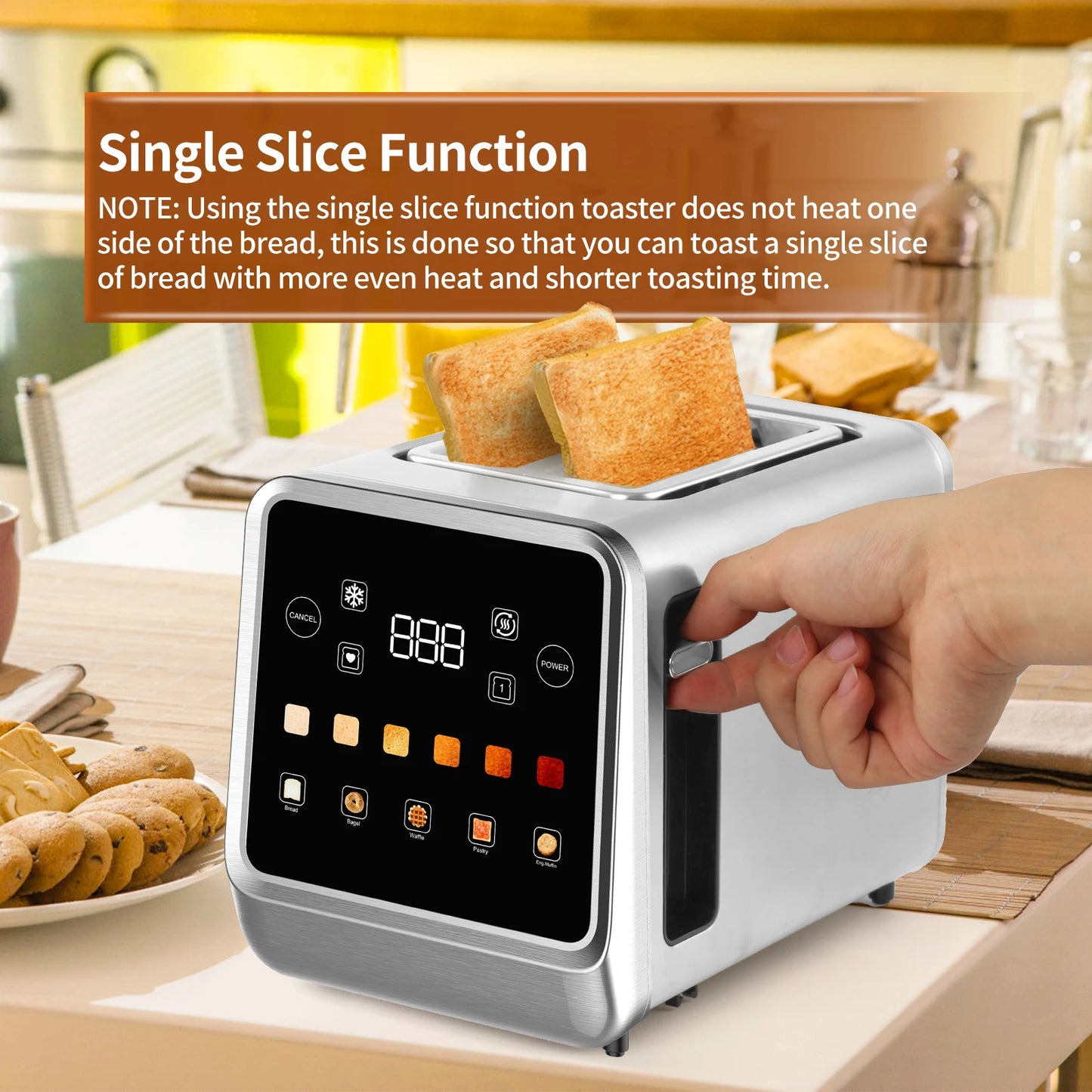 Stainless Steel Smart Toaster 2 Slice with LCD Display
