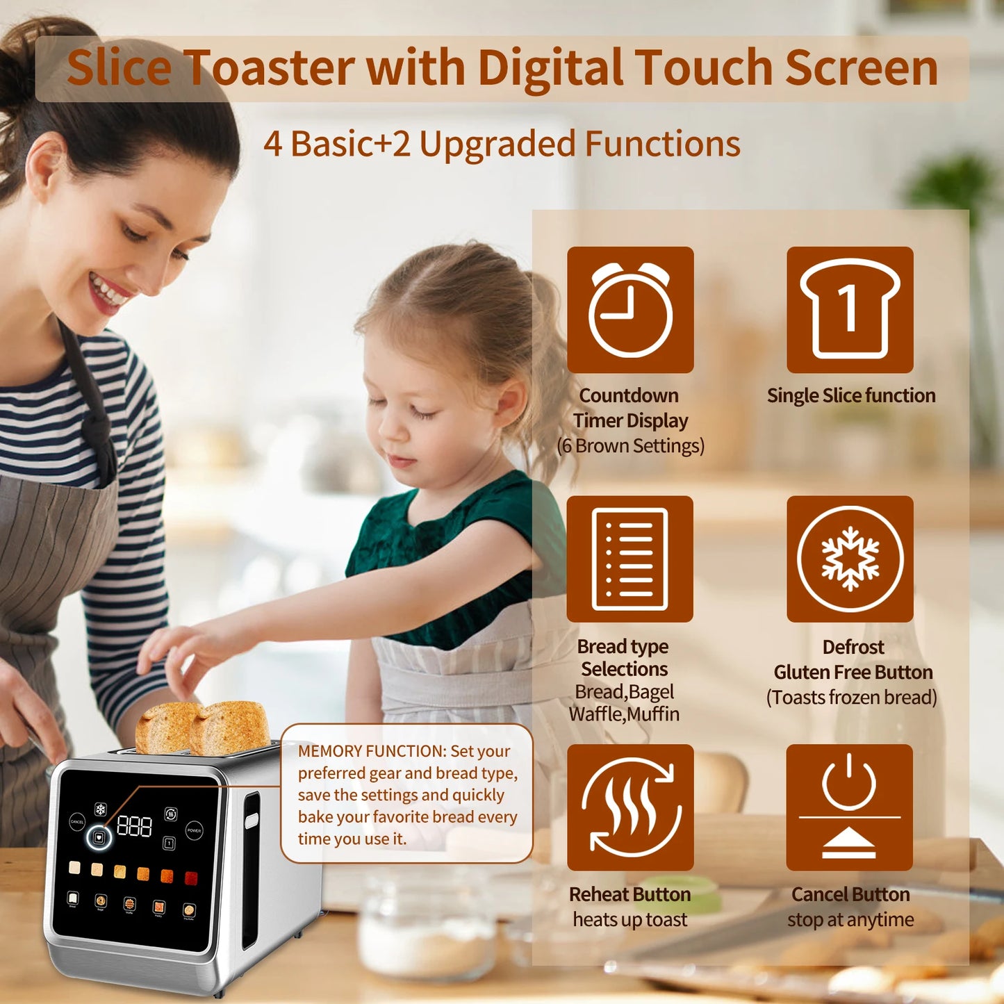 Stainless Steel Smart Toaster 2 Slice with LCD Display