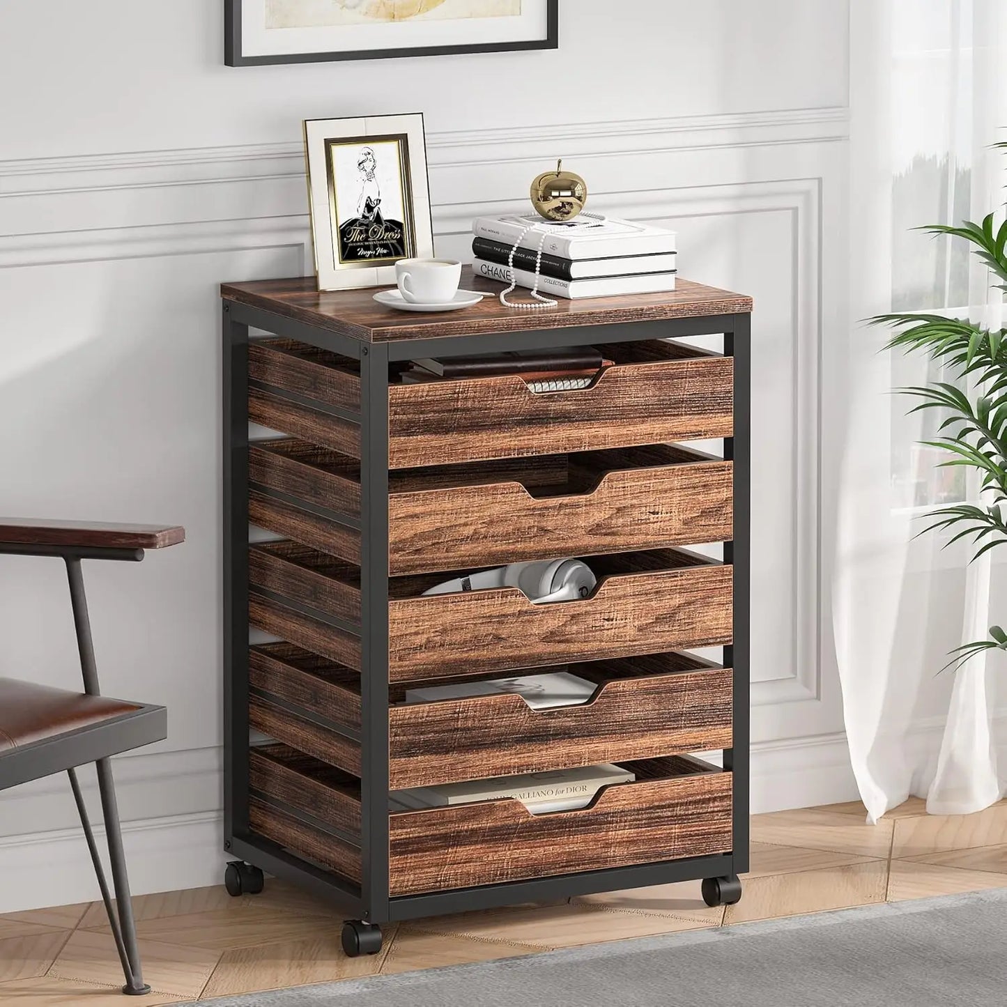 Wooden portable 7-Drawer Storage/File Cabinet with Wheels