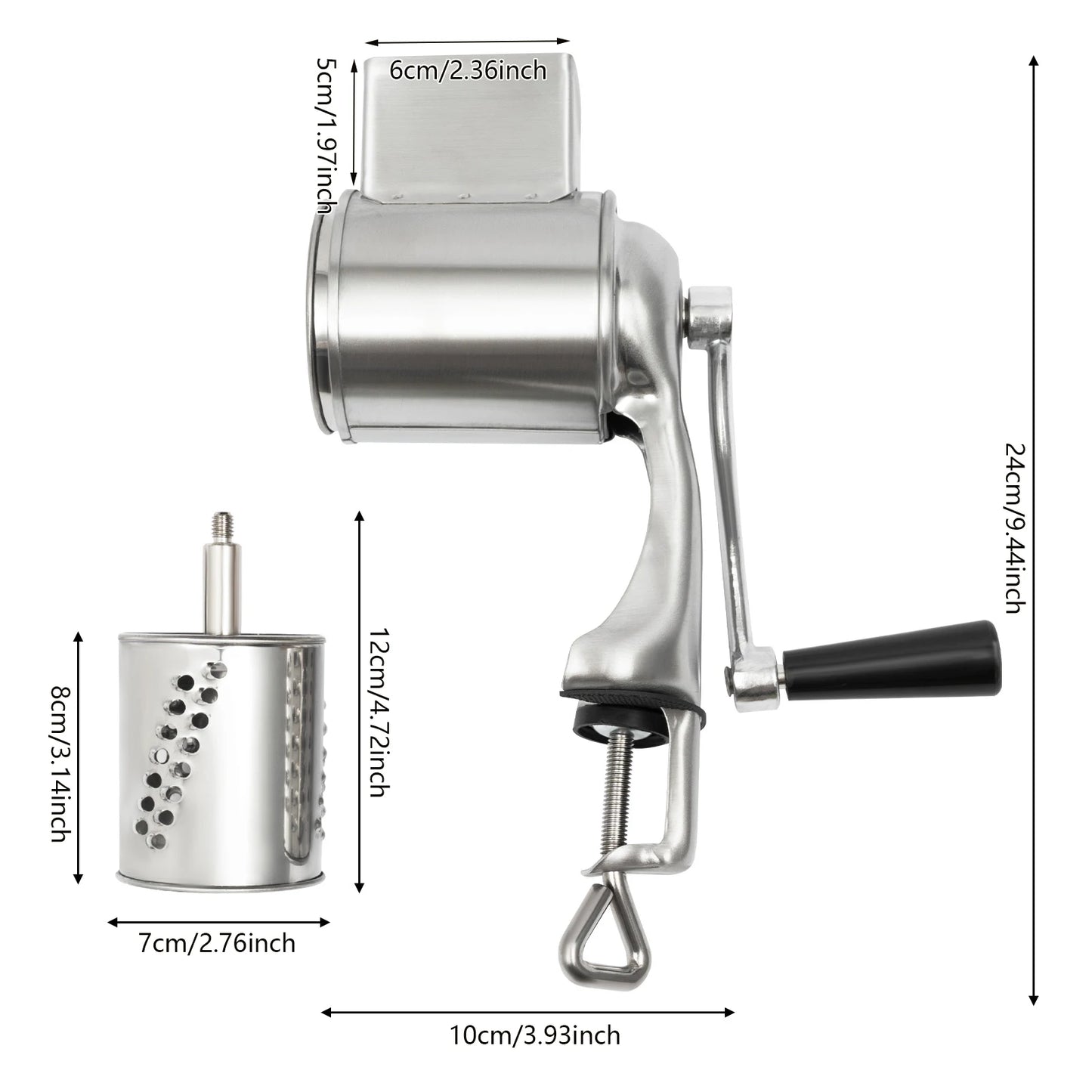 Manual Rotary Slicer/Cutter/Grater w/ 5 Stainless Steel Drums