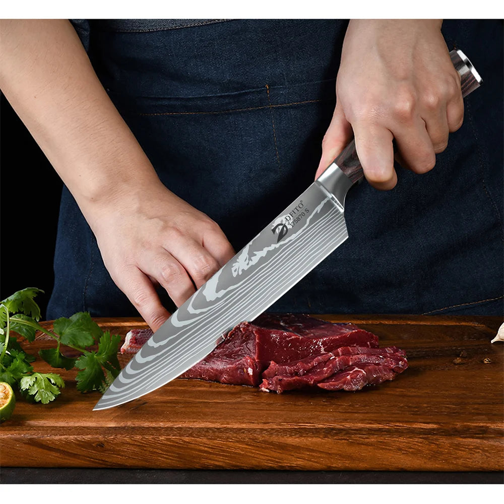 8pcs Damascus Stainless Steel Knife Set w/Nylon Carrying Bag