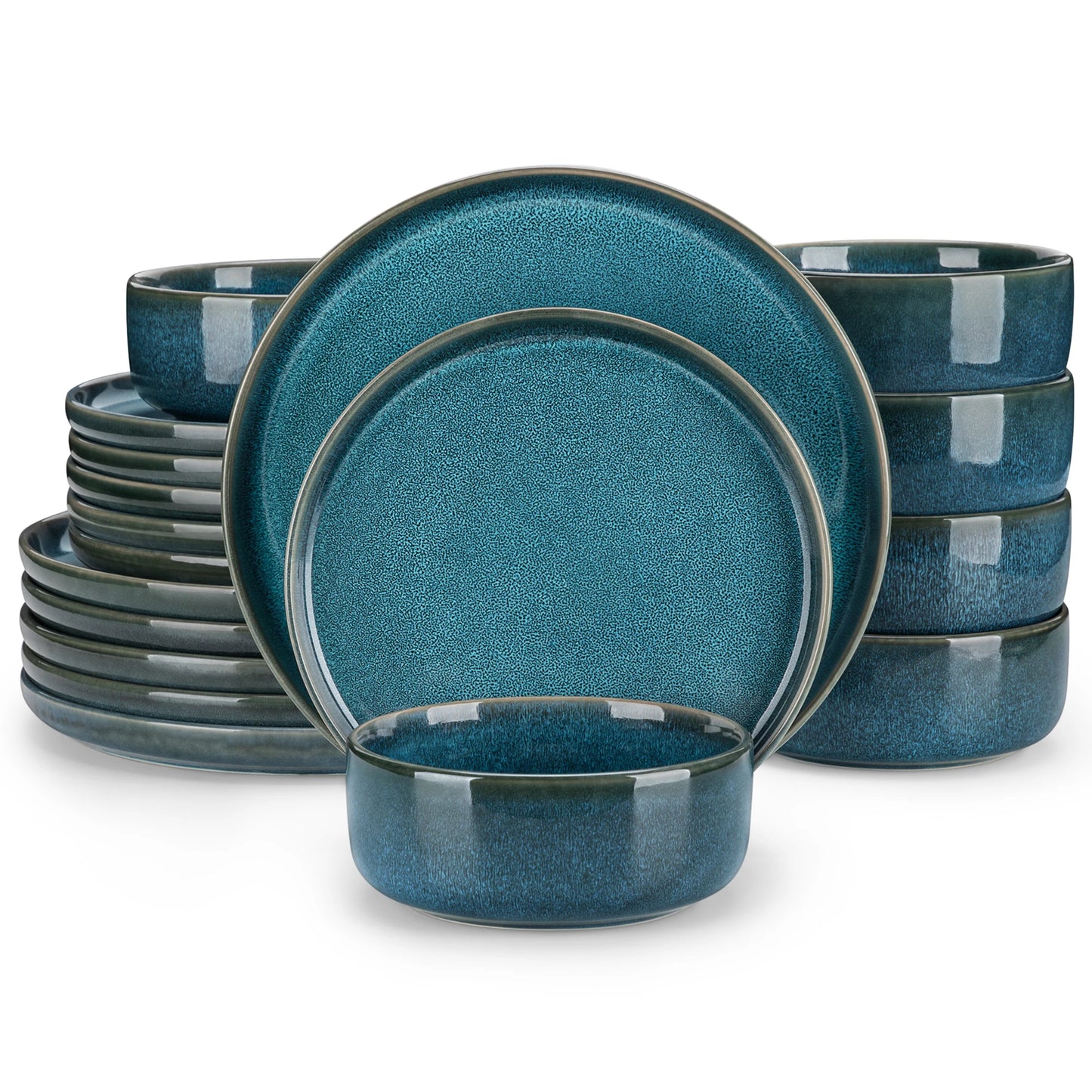 Blue Ceramic Plate Set w/ Dinner Plate/Dessert Plate/Bowl