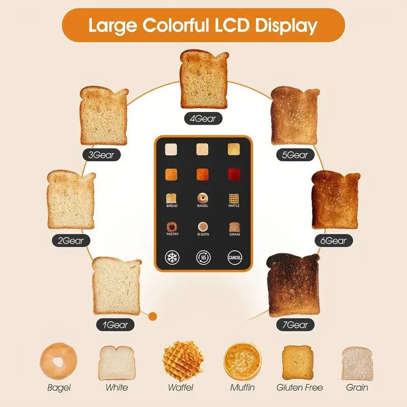 Smart Digital Bread Toaster with Touch Screen LCD Display - Wide Slot