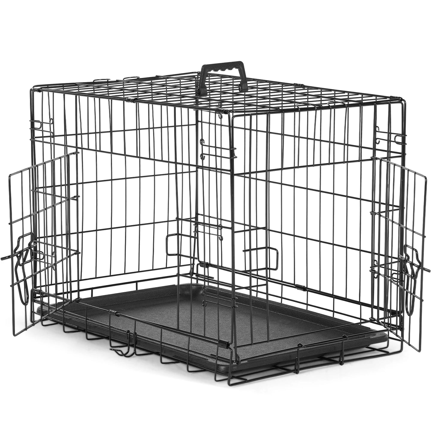 Double Door Folding Metal Pet Kennel with Plastic Floor Tray