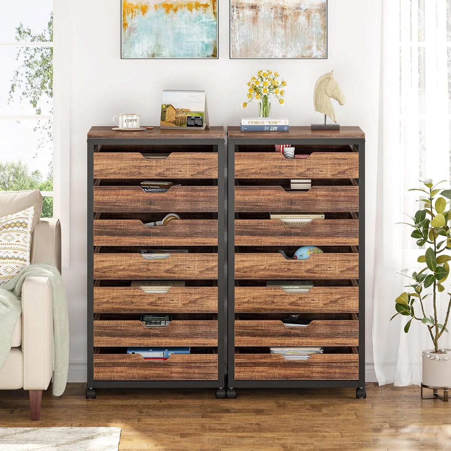 Wooden portable 7-Drawer Storage/File Cabinet with Wheels