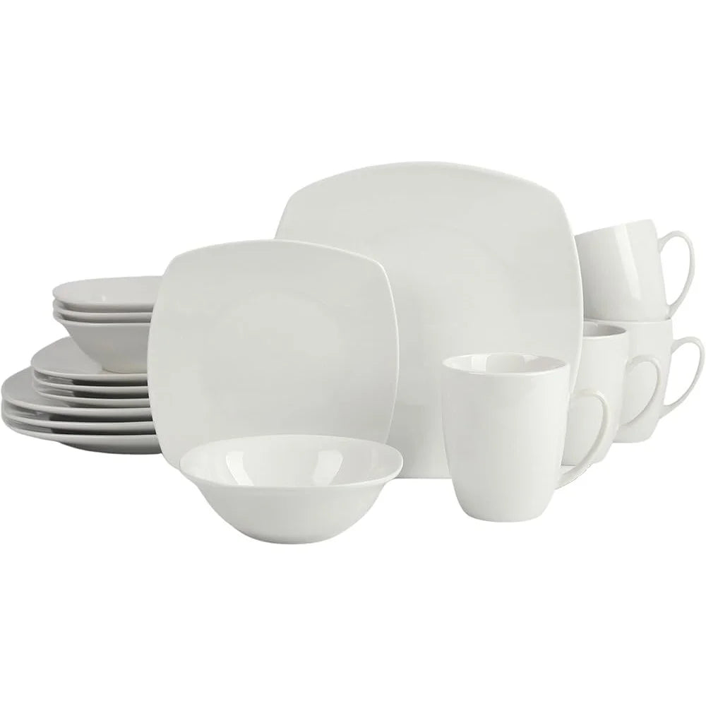 16 Piece Dinnerware Set Porcelain, White Glossy Finish