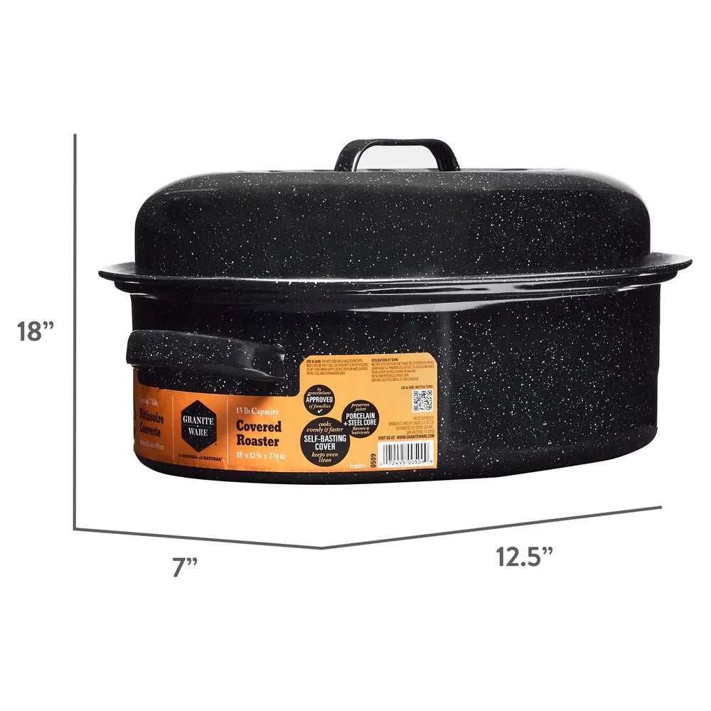 18 Inch Covered Nonstick Porcelain Steel Roasting Pan