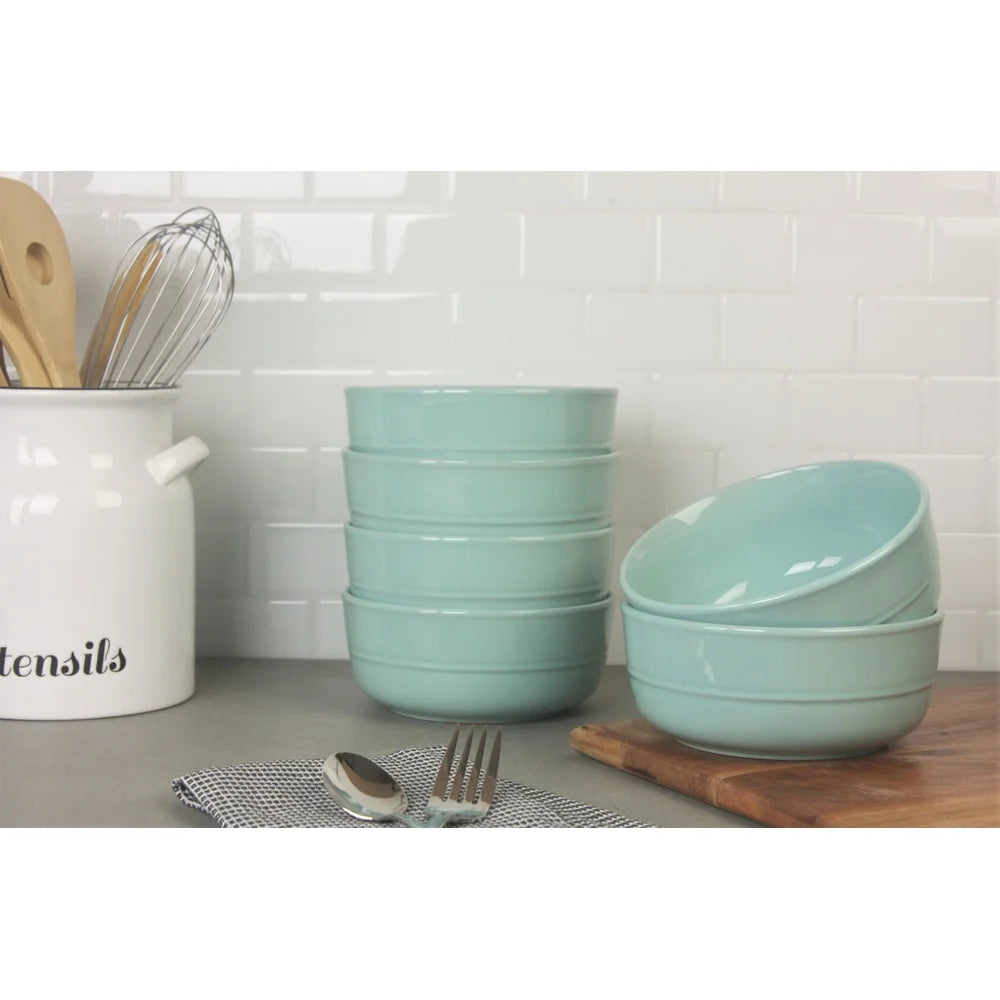 Set of 6 Double Line 6.25 Inch Round Cereal Bowls, 24oz