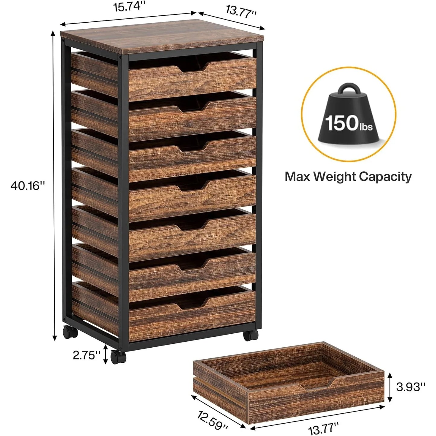 Wooden portable 7-Drawer Storage/File Cabinet with Wheels