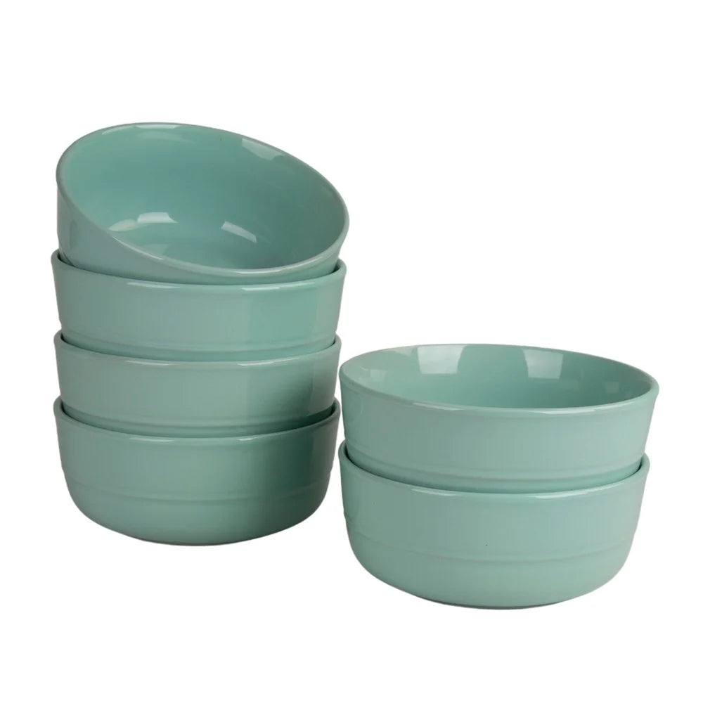 Set of 6 Double Line 6.25 Inch Round Cereal Bowls, 24oz
