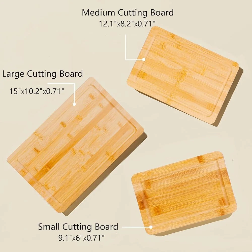 3 Pc Bamboo Cutting Board Set