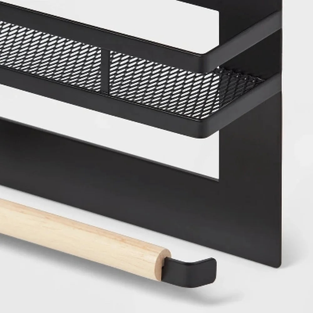 Magnetic Fridge Organizer with Mesh Shelf and Paper Towel Holder