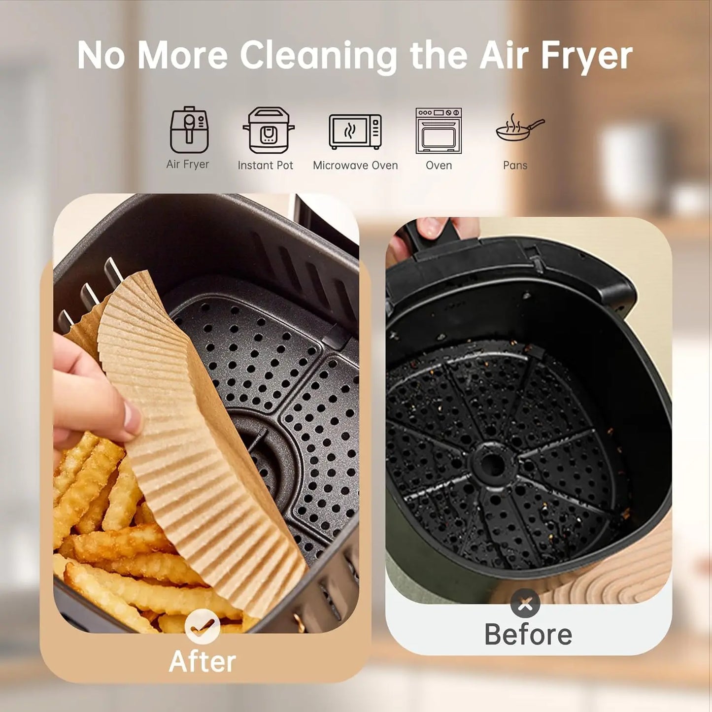 Air Fryer Disposable Paper Liner, Square 8Inch, Non-stick/100Pcs