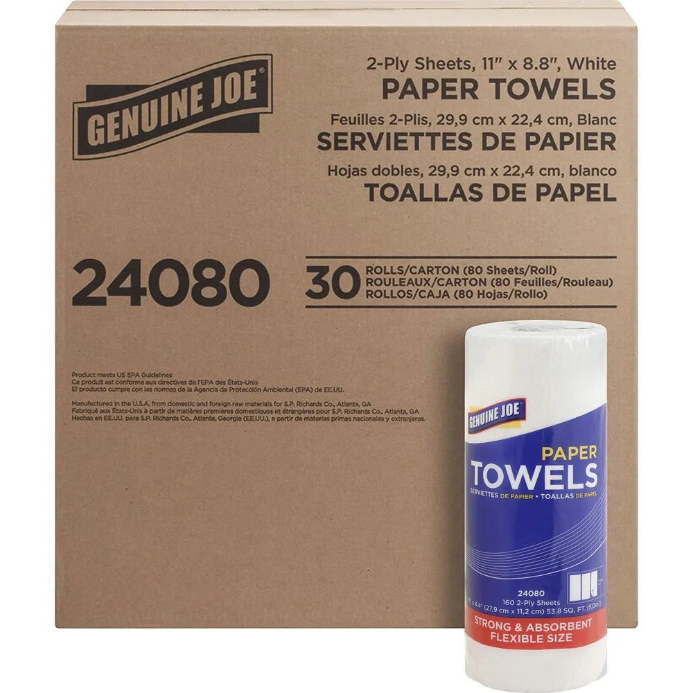 Soft Absorbent Paper Towels, 2 Ply 11 Inch Roll 160 Sheets. 30 Rolls