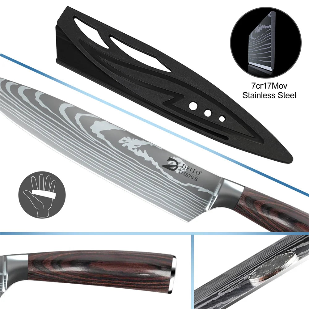 8pcs Damascus Stainless Steel Knife Set w/Nylon Carrying Bag