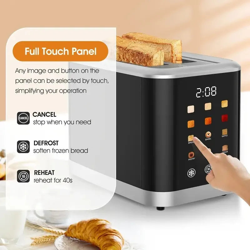 Smart Digital Bread Toaster with Touch Screen LCD Display - Wide Slot