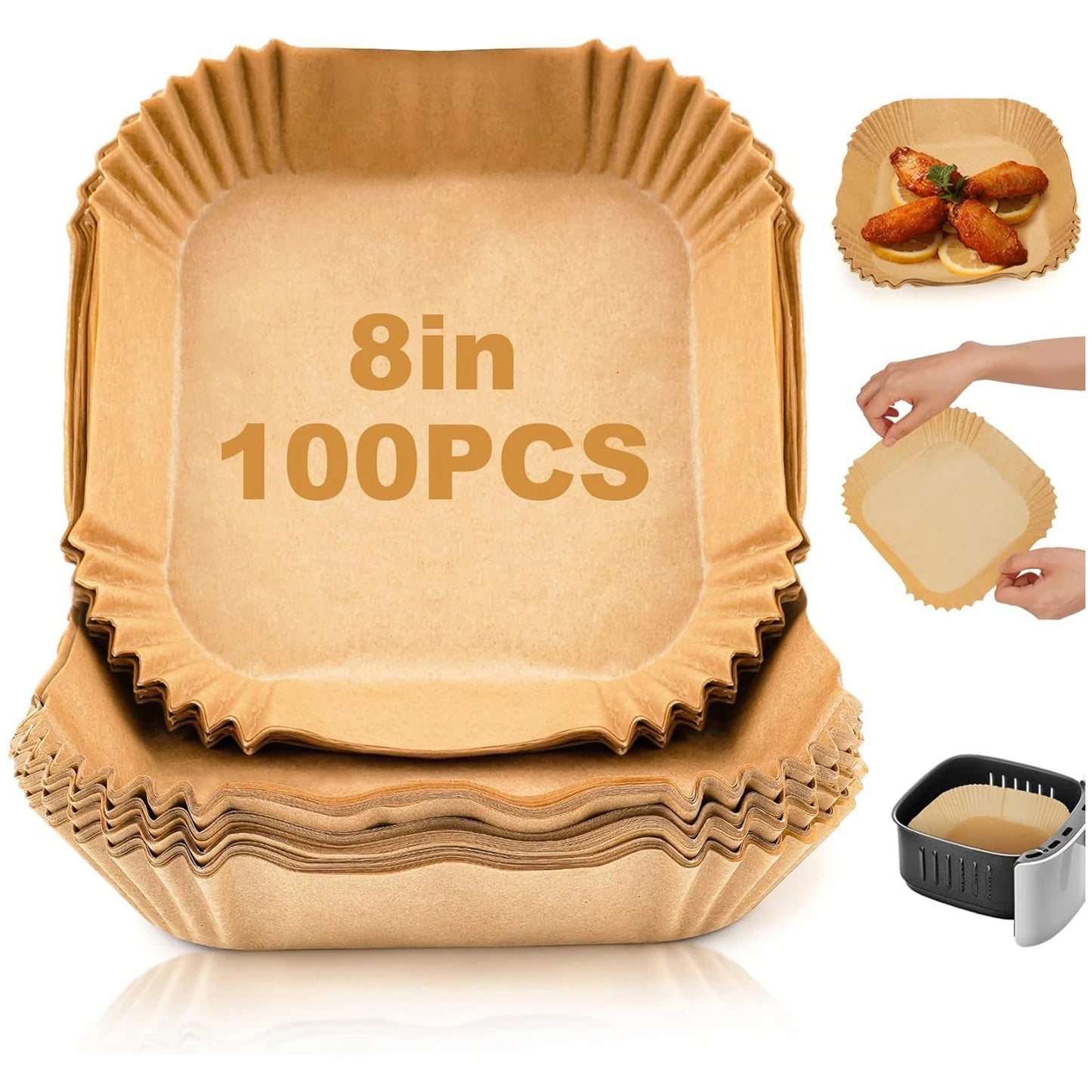 Air Fryer Disposable Paper Liner, Square 8Inch, Non-stick/100Pcs