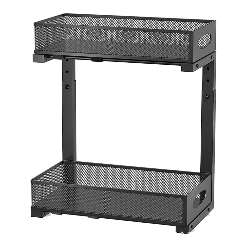 2 Tier Adjustable Height Under Sink Organizer with Sliding Drawer