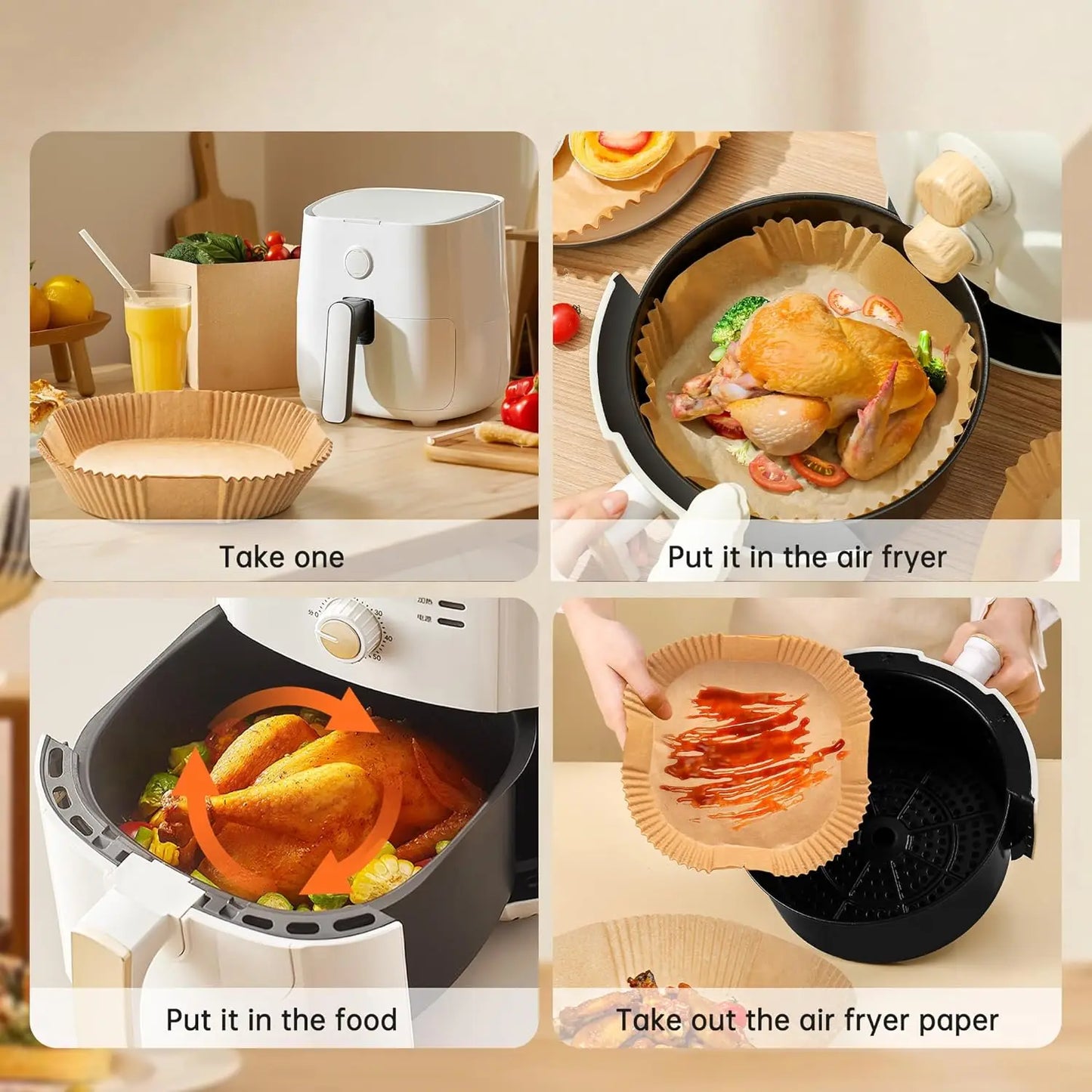 Air Fryer Disposable Paper Liner, Square 8Inch, Non-stick/100Pcs