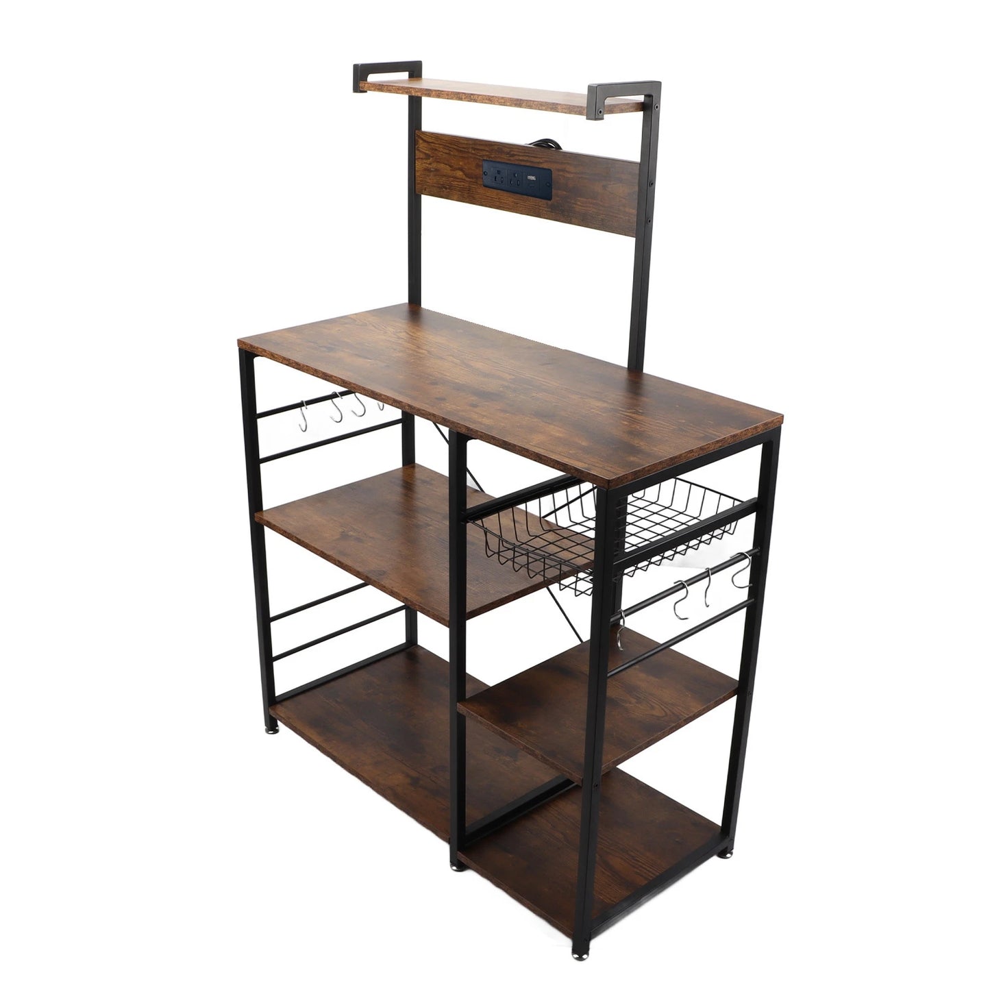 Kitchen Utility Storage Shelf with Power Supply for Microwave Oven, Coffee Bar