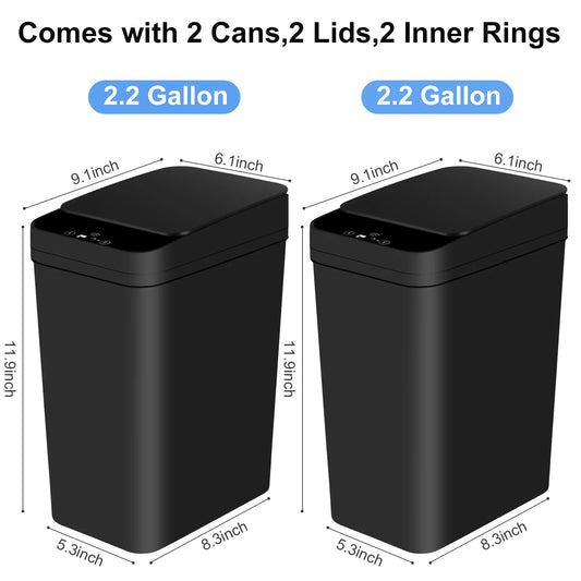 2 Pack 12L Kitchen/Bath Slim Garbage Can with Motion Sensor Lid