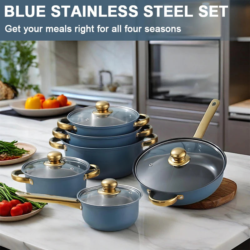 12-Piece Stainless Steel Non-Stick Cookware Set - Red