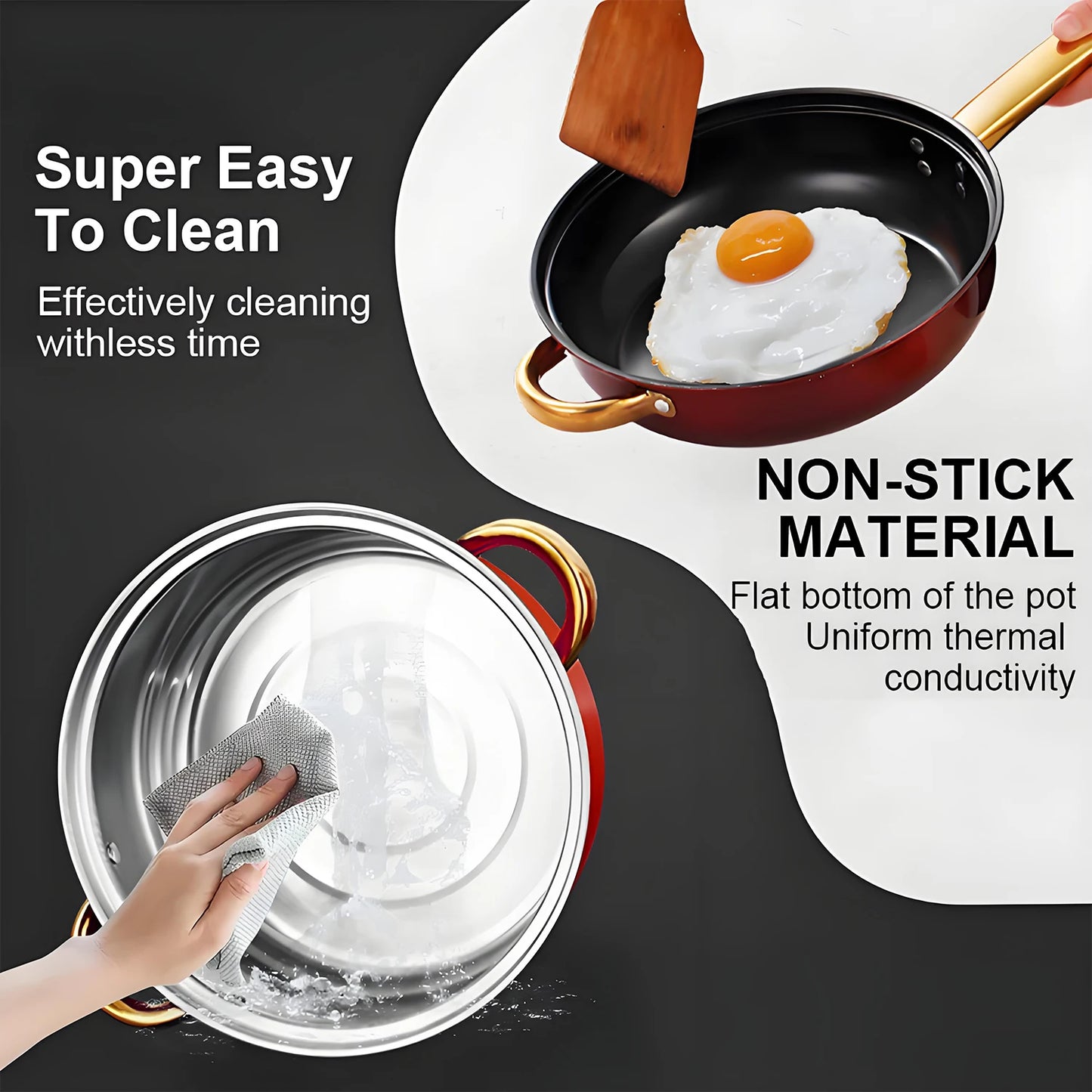 12-Piece Stainless Steel Non-Stick Cookware Set - Red