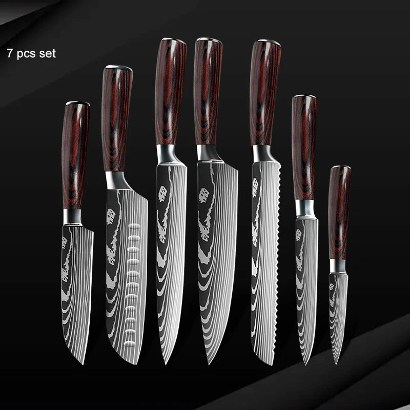 10pc High Carbon Stainless Steel Damascus Knife Set