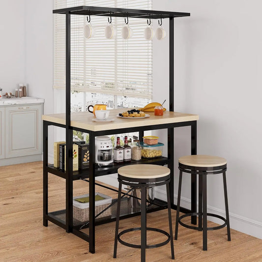 Kitchen Island Bar Table  with Storage & Power Outlet