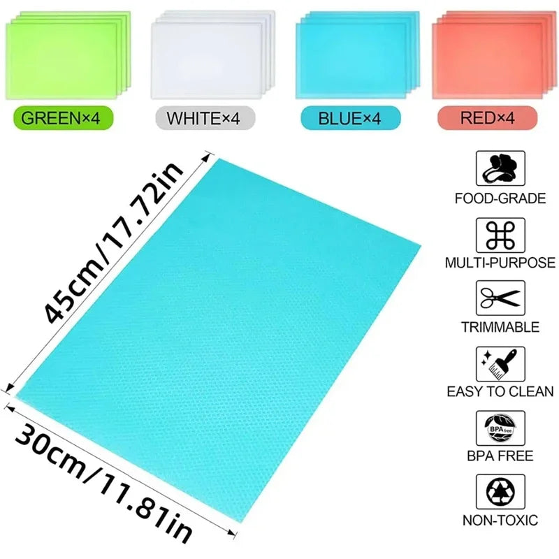 4PCS EVA Waterproof Refrigerator Shelf/Drawer Liner Mat