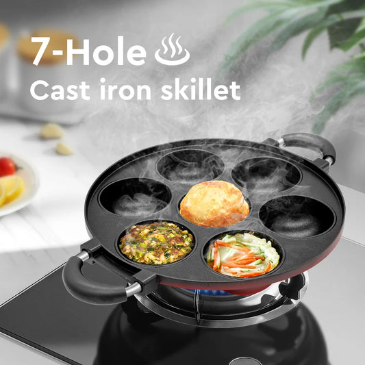 7 Hole Cast Iron  Non-Stick Egg Cooker