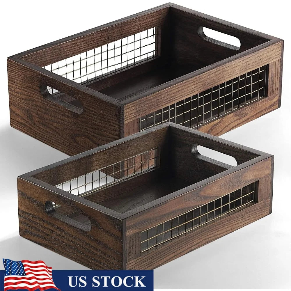 Wooden Countertop Baskets, Set of 2